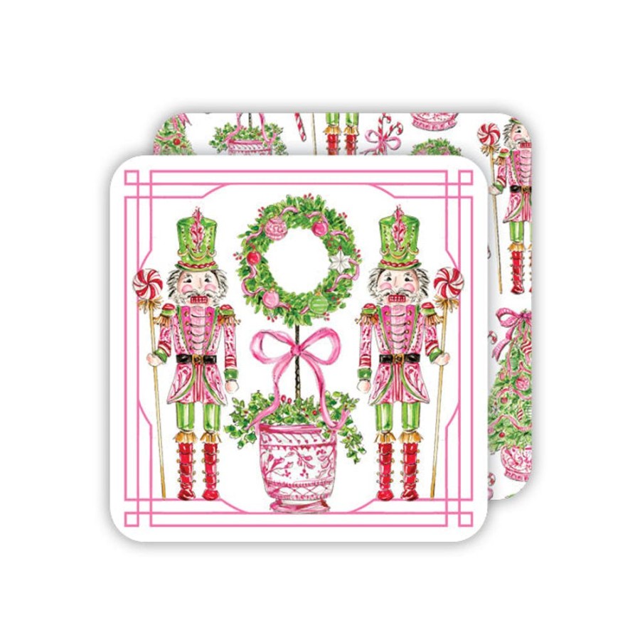 Seasonal Rosanne Beck | Pink Peppermint Nutcrackers Paper Coasters