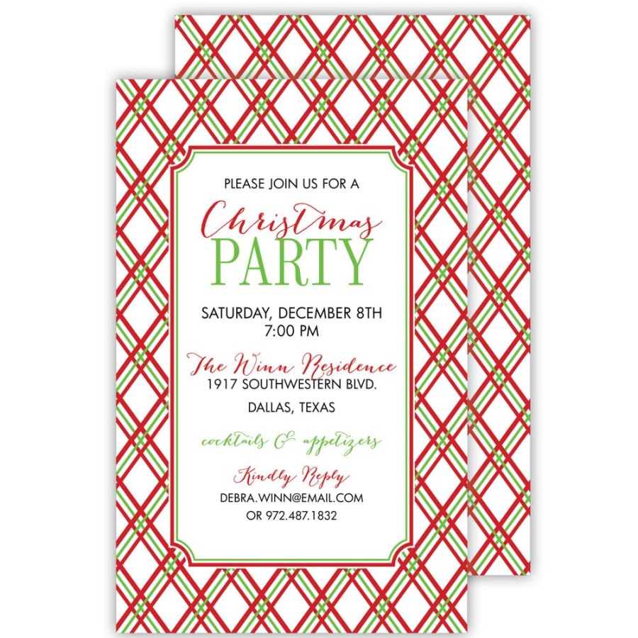 Seasonal Rosanne Beck | Green Red Stripes Large Flat Invitation