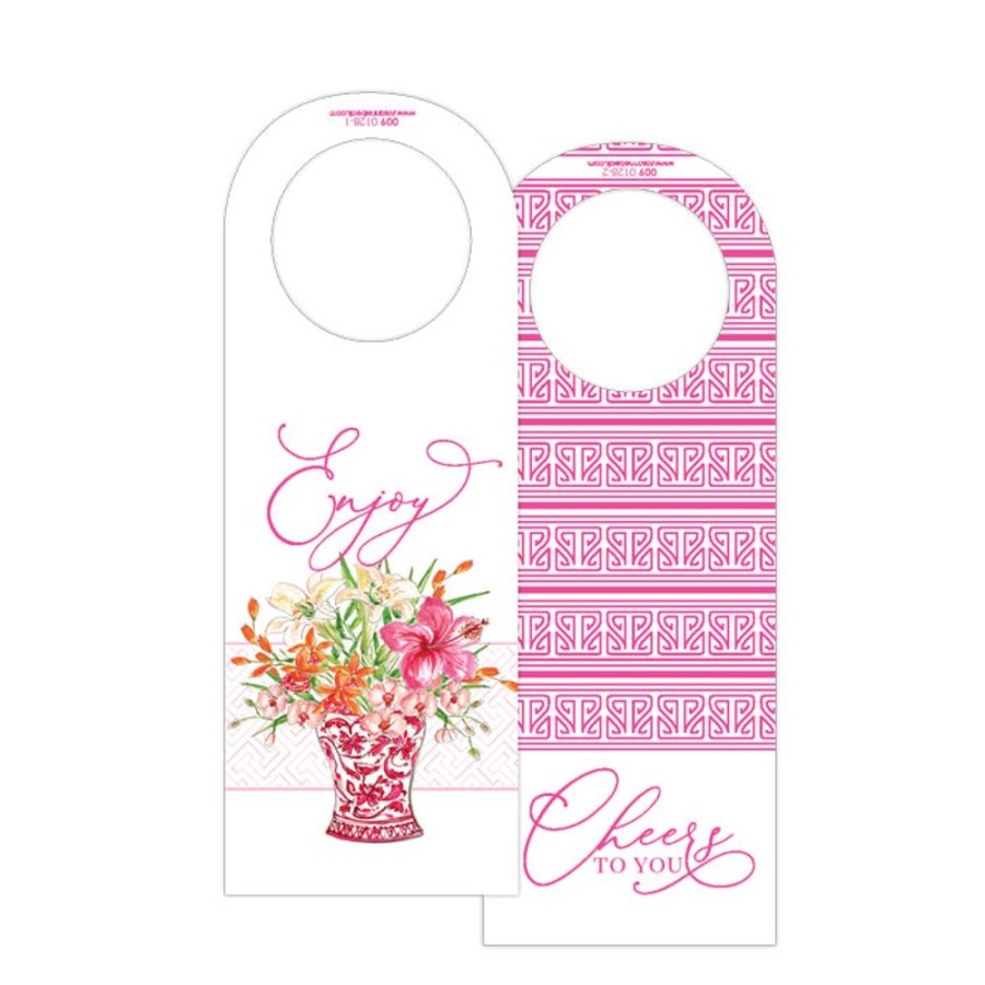 Home & Entertaining Rosanne Beck | Floral Pink Vase-Pink Lattice Wine Tag