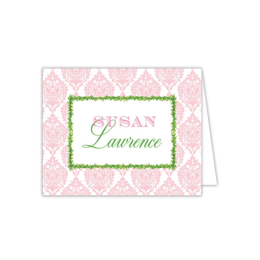 Notes & Pads Rosanne Beck | Pink Damask With Greenery Folded Note