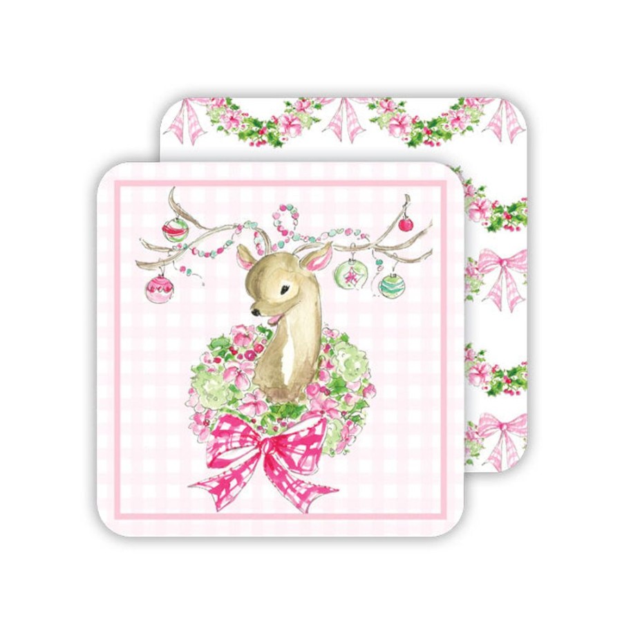 Seasonal Rosanne Beck | Vintage Deer With Ornaments Paper Coasters