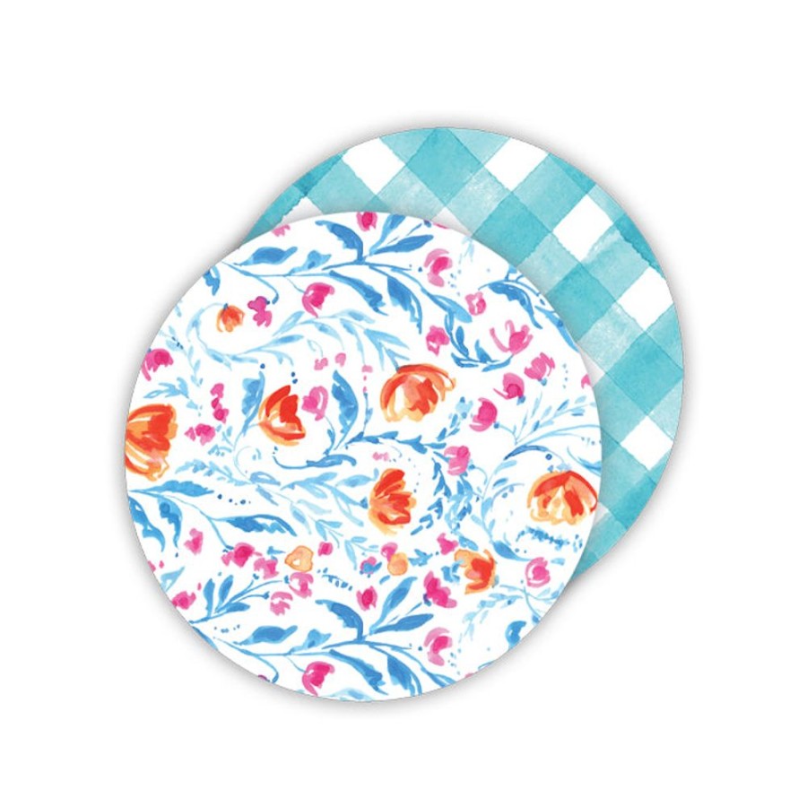 Home & Entertaining Rosanne Beck | Orange Floral - Buffalo Check Paper Coasters