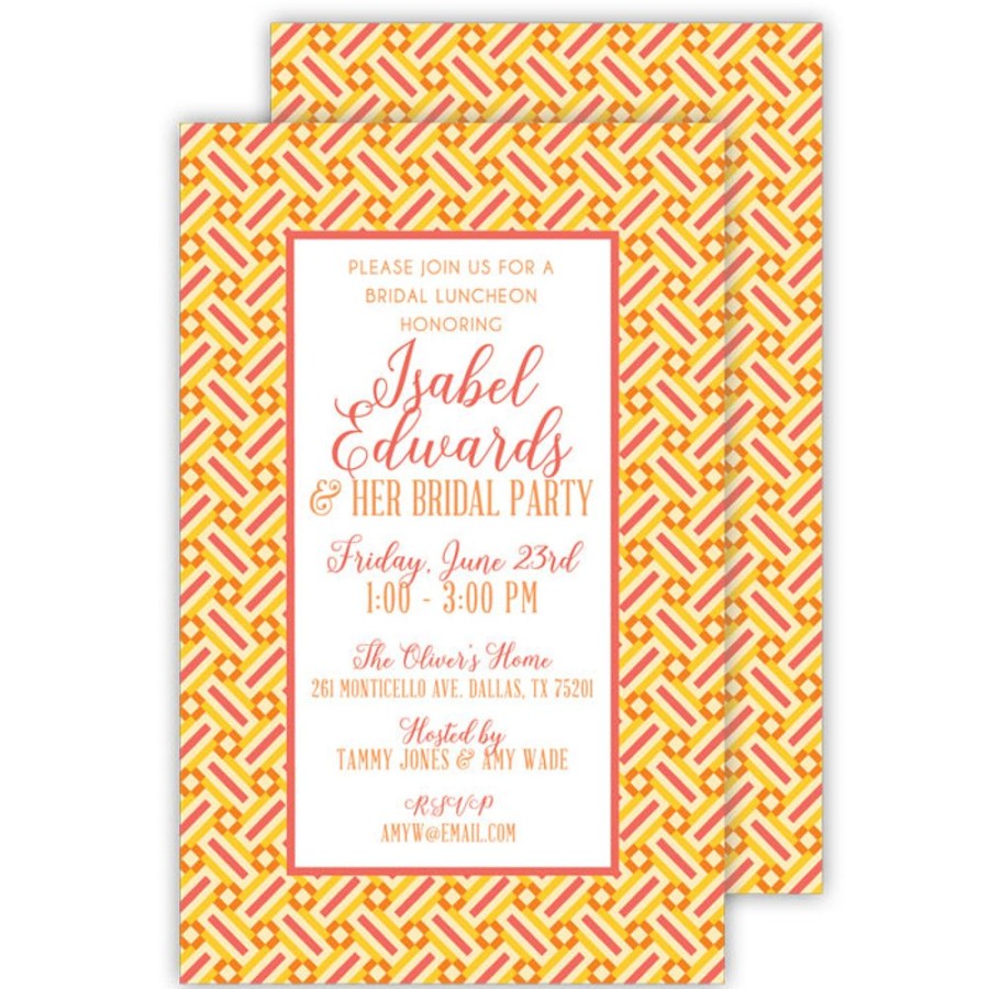 Invitations Rosanne Beck | Coral And Yellow Textile Large Flat Invitation