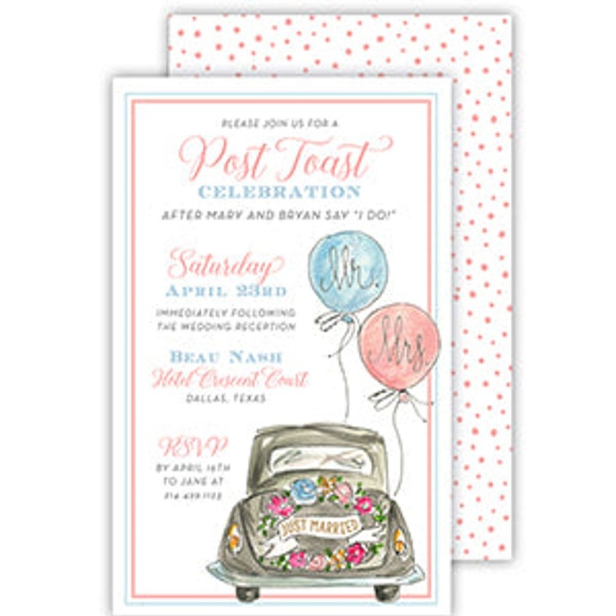 Invitations Rosanne Beck | Just Married Car With Balloons Large Flat Invitation