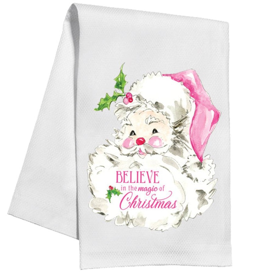 Home & Entertaining Rosanne Beck | Believe In The Magic Of Christmas Pink Santa Kitchen Towel