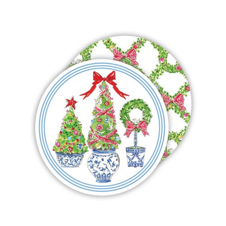 Seasonal Rosanne Beck | Merry And Bright Holiday Topiary Trio/Merry And Bright Trellis Paper Coasters