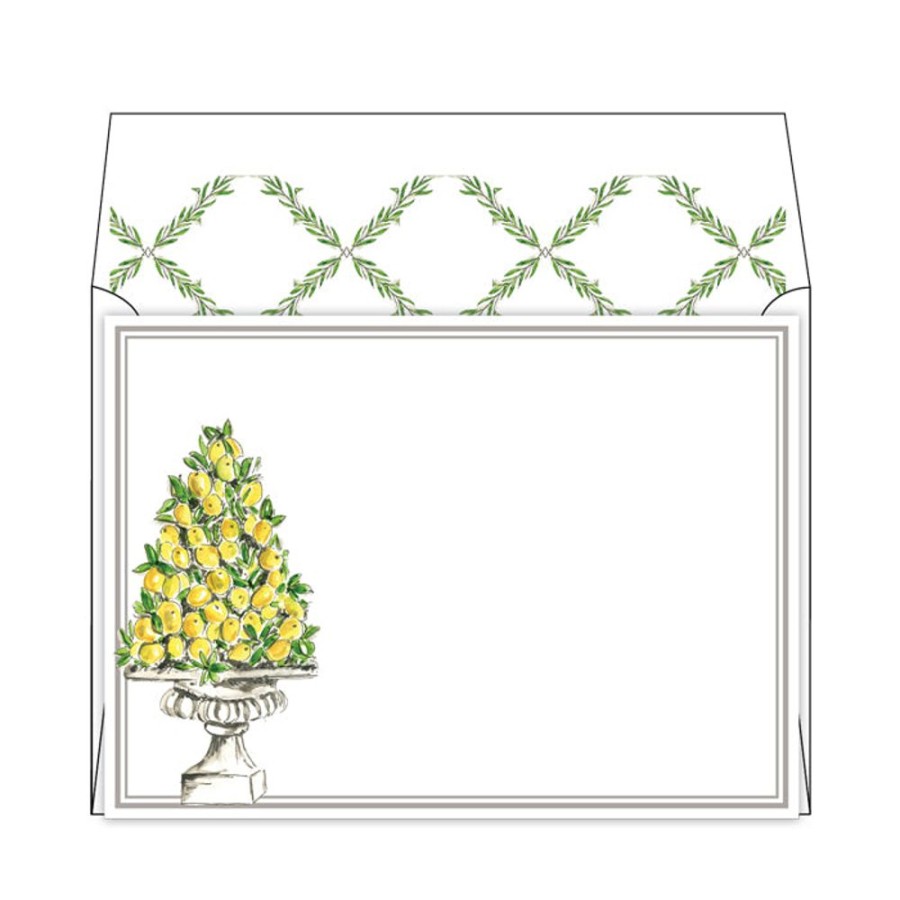 Notes & Pads Rosanne Beck | Handpainted Lemon Topiary Flat Note Stationery