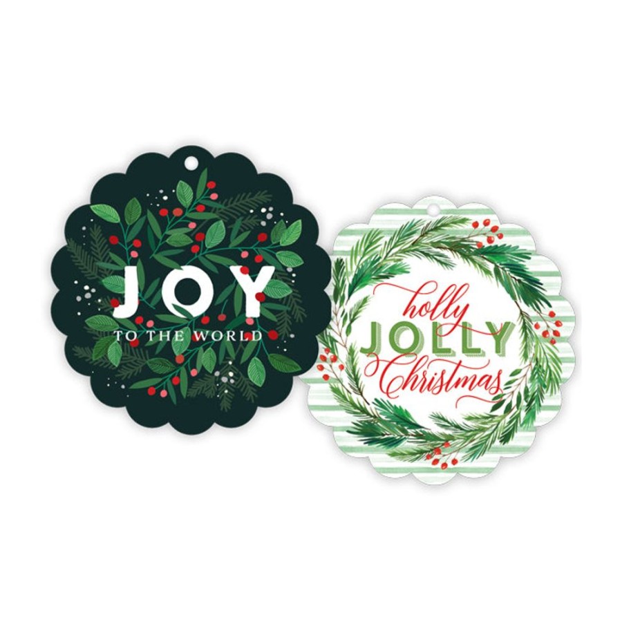 Seasonal Rosanne Beck | Joy To The World Green Holly Scalloped Gift Tags