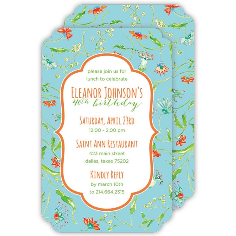 Invitations Rosanne Beck | Floral Print On Aqua Large Die-Cut Invitation