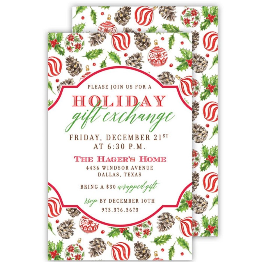 Seasonal Rosanne Beck | Holly Ornament Repeat Pattern Large Flat Invitation