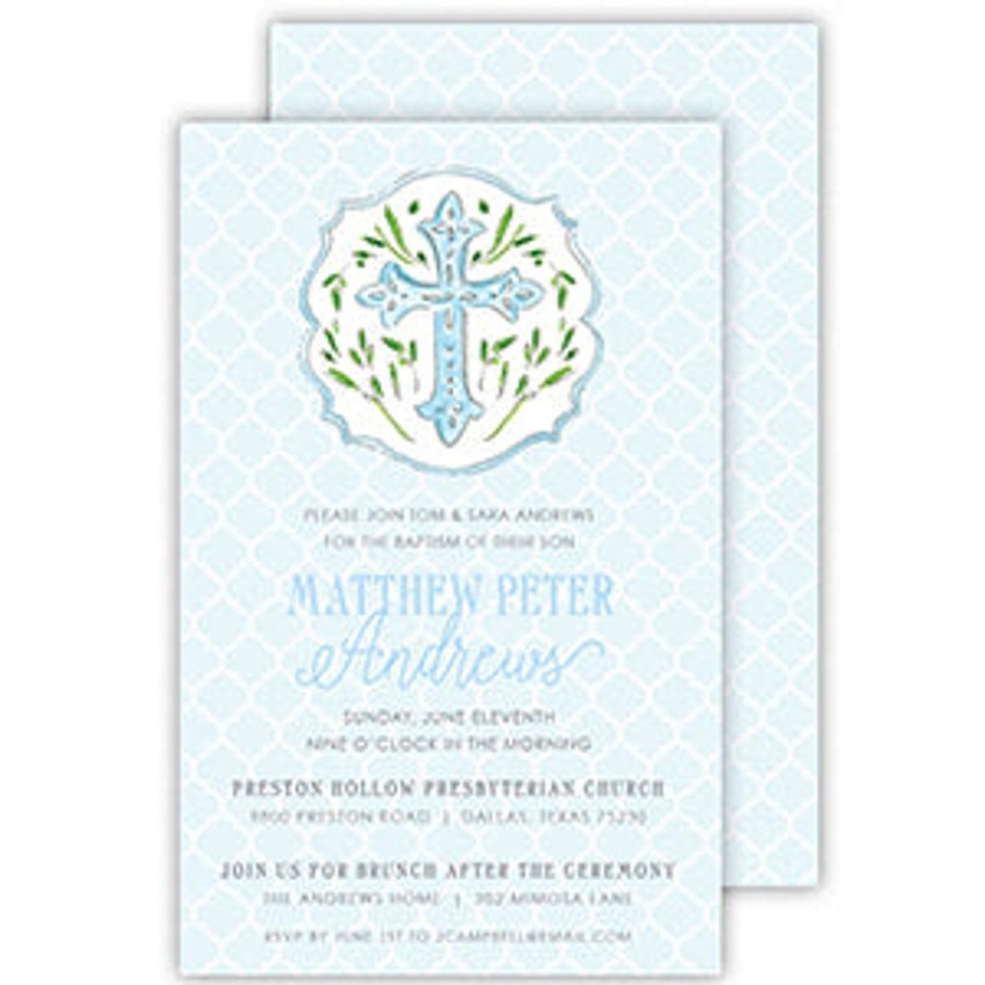 Invitations Rosanne Beck | Handpainted Blue Cross Large Flat Invitation