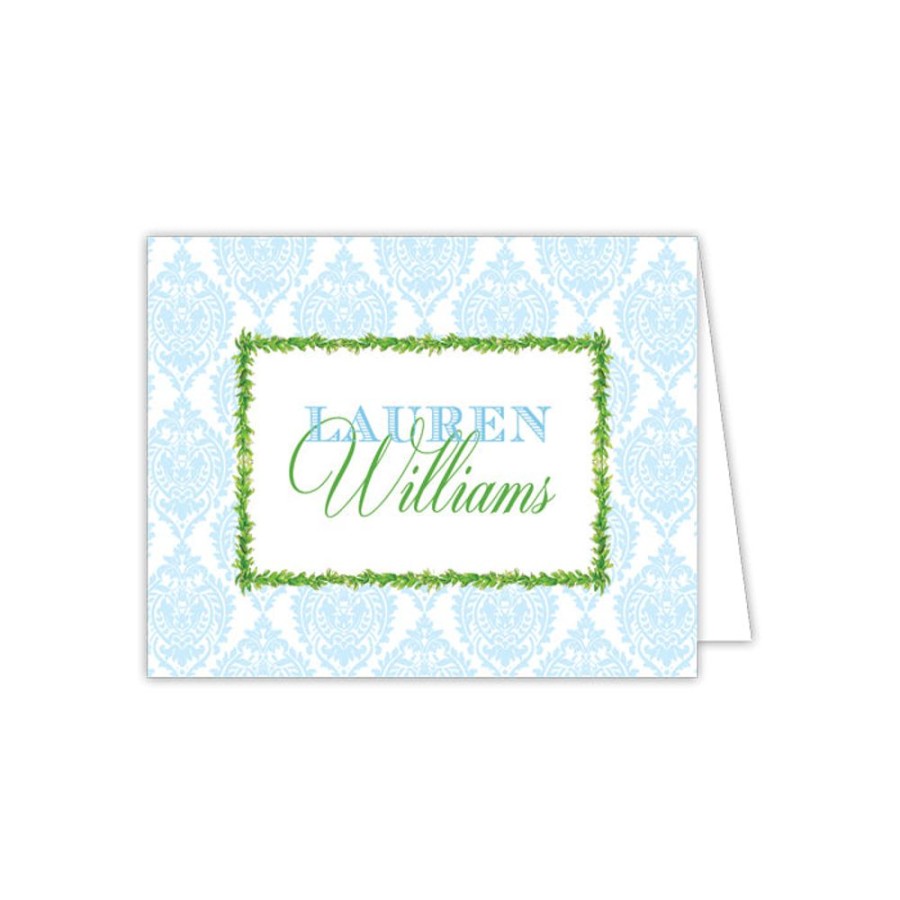 Notes & Pads Rosanne Beck | Blue Damask With Greenery Folded Note