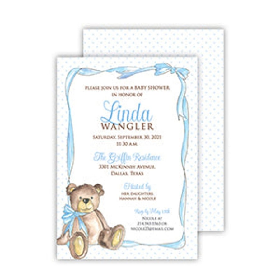 Invitations Rosanne Beck | Handpainted Teddy Bear Blue Medium Flat Invitation