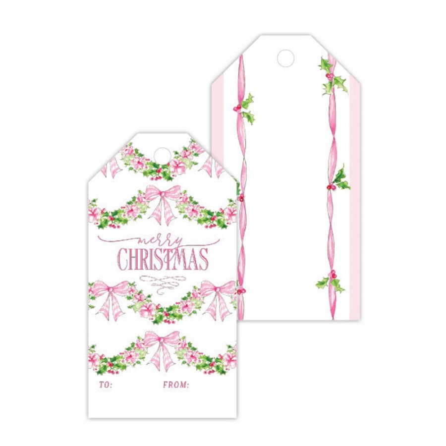 Seasonal Rosanne Beck | Pink Floral And Holly Swag Gift Tags