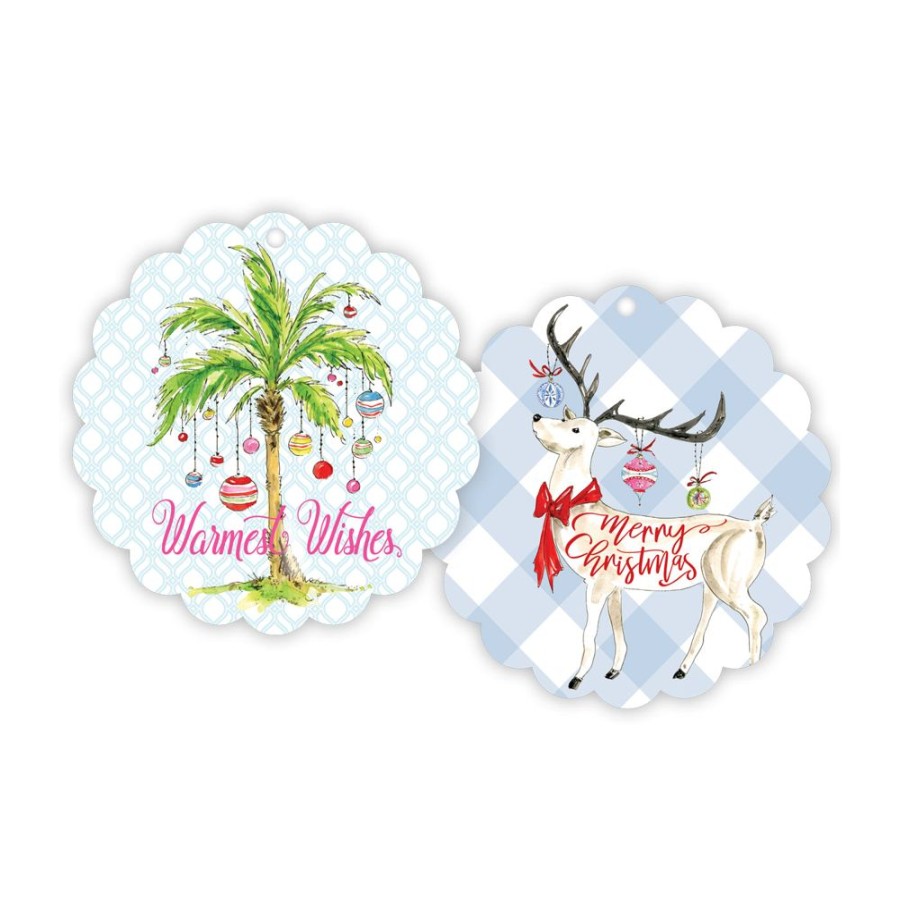 Invitations Rosanne Beck | Warmest Wishes White Reindeer Scalloped Gift Tags