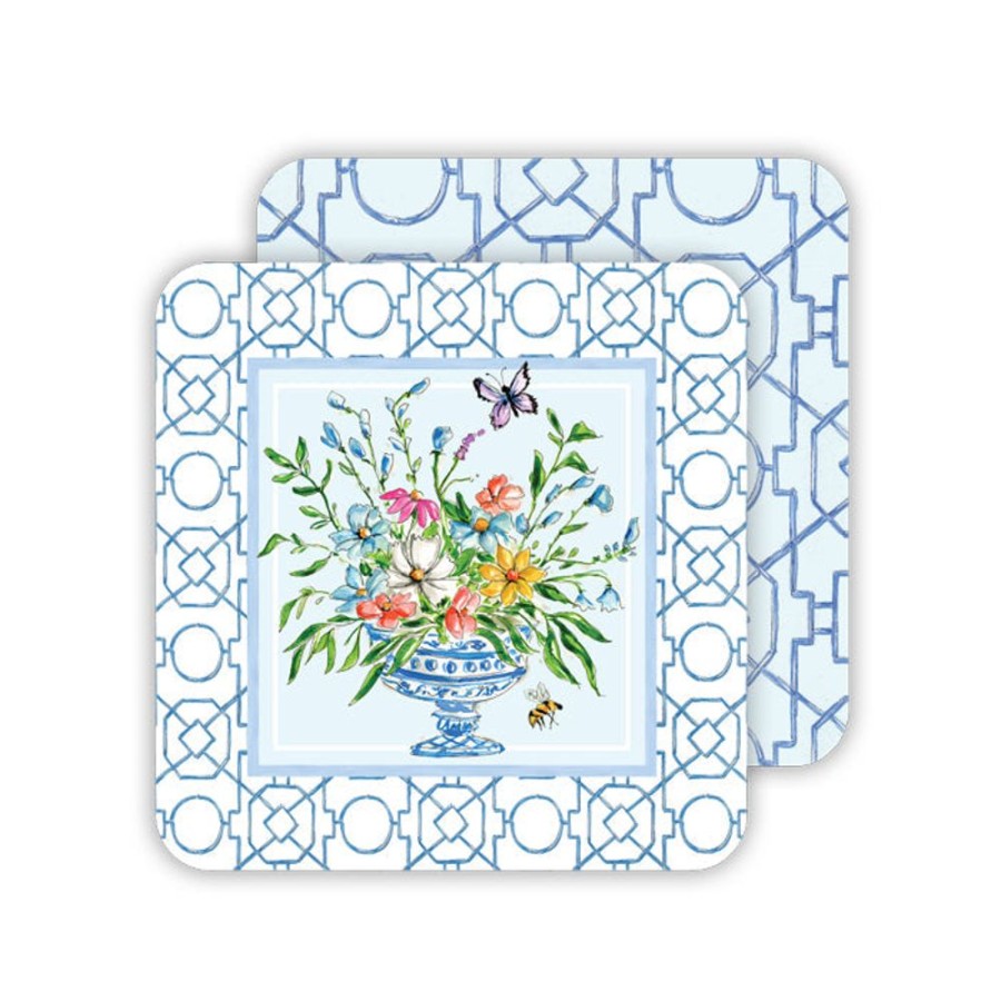 Home & Entertaining Rosanne Beck | Blue Wonderland Floral Arrangement & Bamboo Trellis Paper Coasters