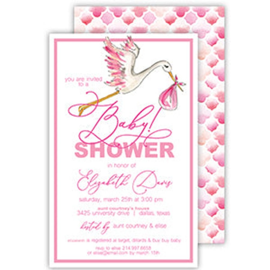 Invitations Rosanne Beck | Handpainted Stork Pink Large Flat Invitation