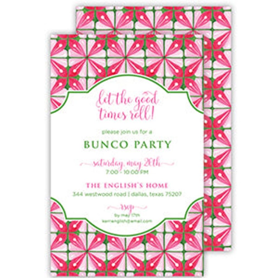 Invitations Rosanne Beck | Handpainted Tiles Pink And Green Large Flat Invitation