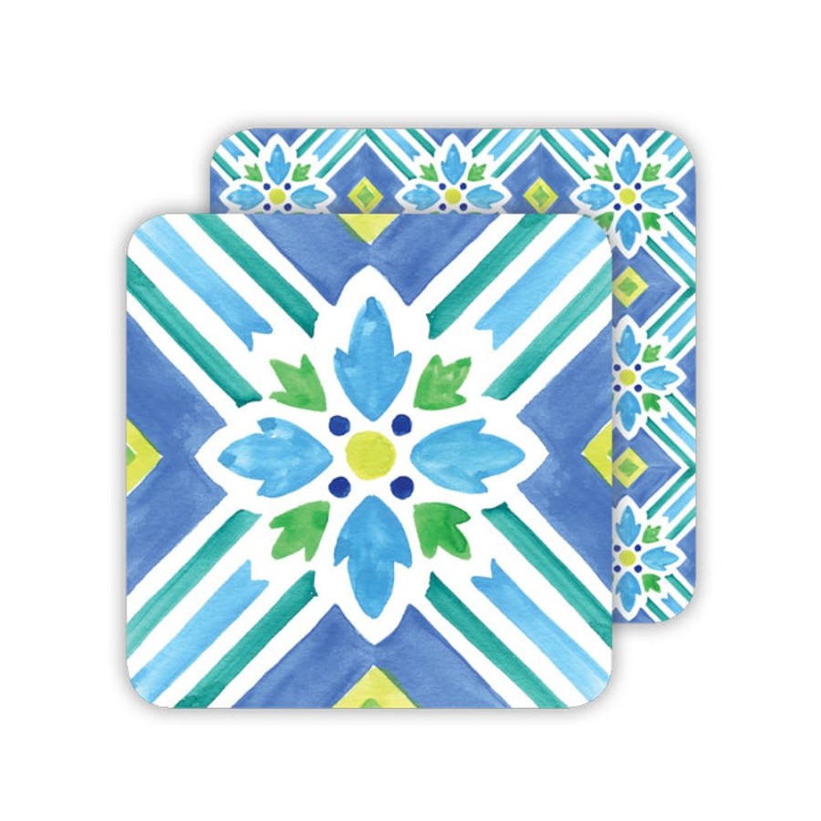 Home & Entertaining Rosanne Beck | Handpainted Tiles Blue And Green Paper Coasters