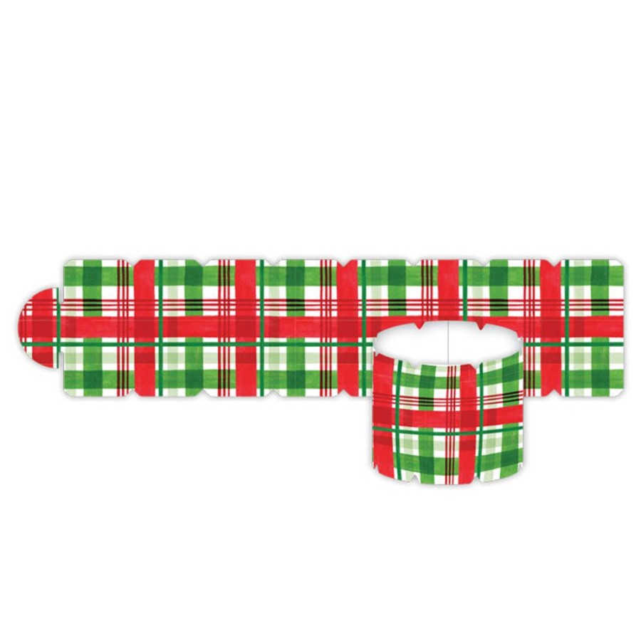 Seasonal Rosanne Beck | Holiday Green And Red Plaid Napkin Ring