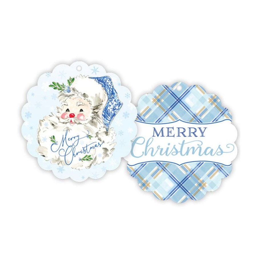 Seasonal Rosanne Beck | Blue & White Santa Scalloped Gift Tags