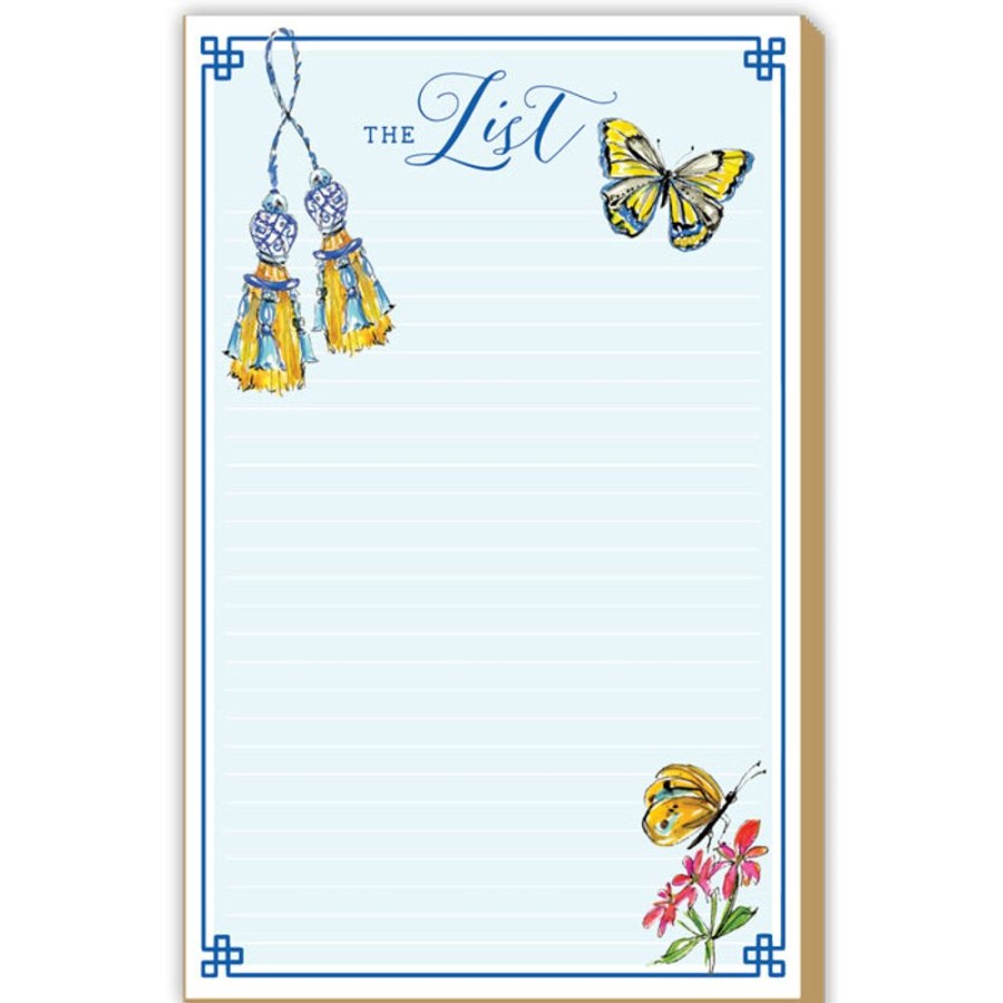 Notes & Pads Rosanne Beck | The List Handpainted Tassels And Butterflies Blue Luxe Large Pad