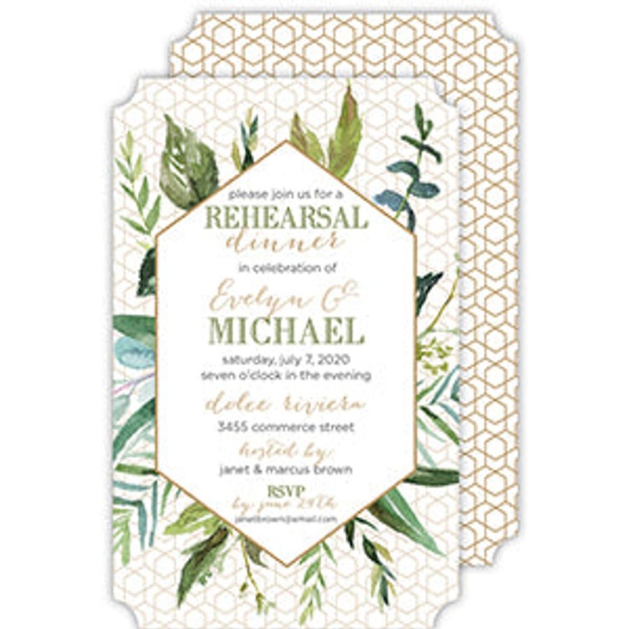 Invitations Rosanne Beck | Handpainted Greenery Large Die-Cut Invitation