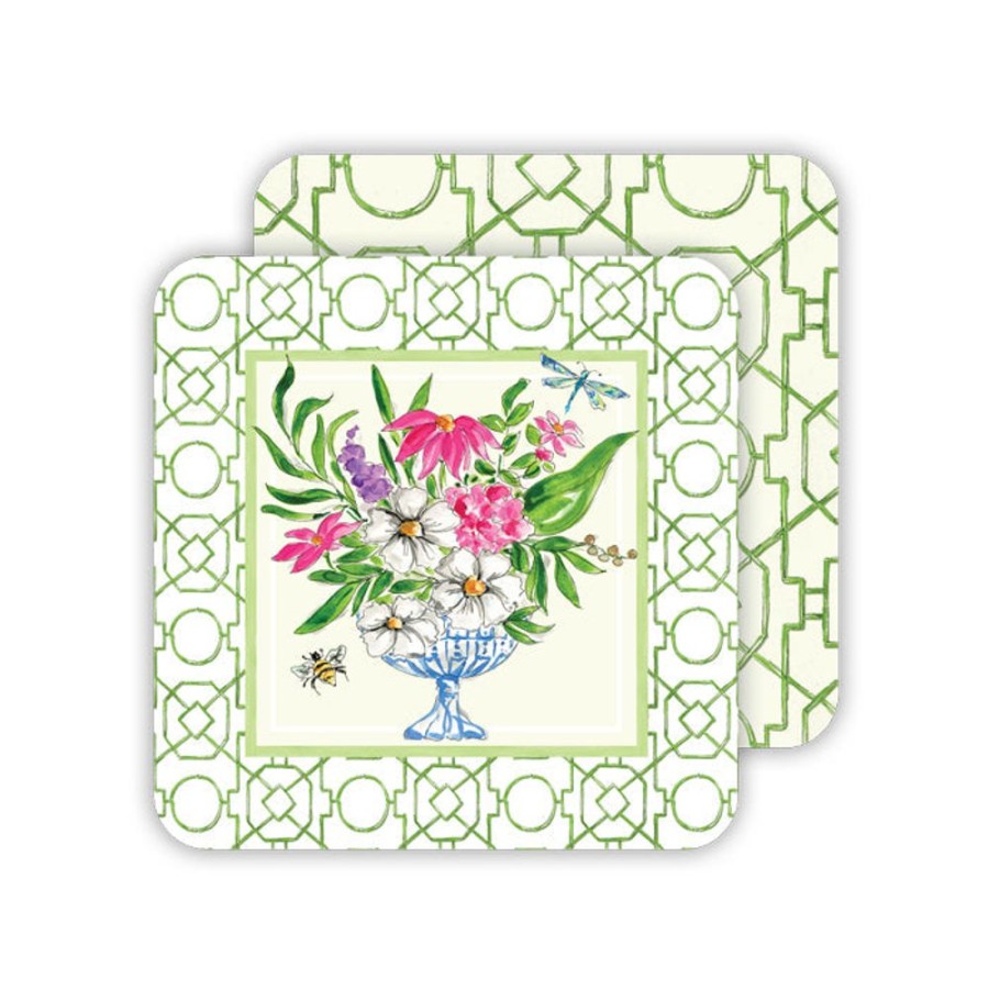 Home & Entertaining Rosanne Beck | Green Wonderland Floral Arrangement & Bamboo Trellis Paper Coasters