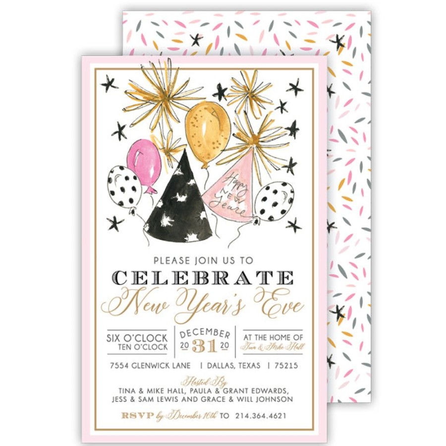 Invitations Rosanne Beck | Happy New Year Party Hats And Balloons Large Flat Invitation