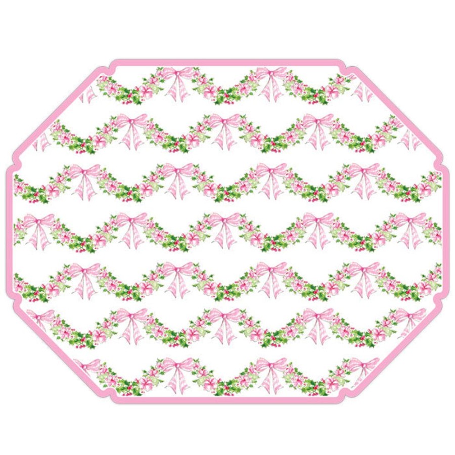 Seasonal Rosanne Beck | Pink Floral And Holly Swag Posh Die-Cut Placemats