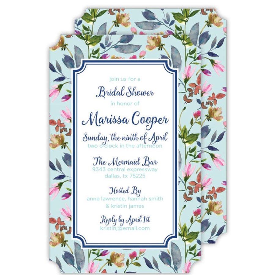 Invitations Rosanne Beck | Blue Floral Border Large Die-Cut Invitation