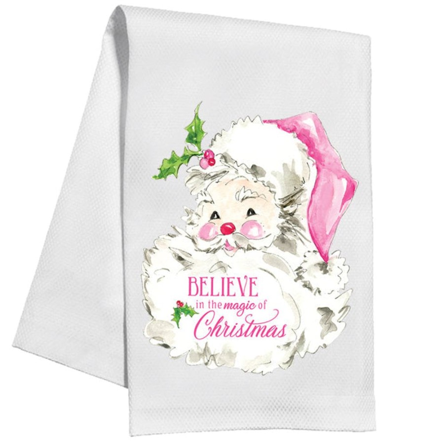 Seasonal Rosanne Beck | Believe In The Magic Of Christmas Pink Santa Kitchen Towel