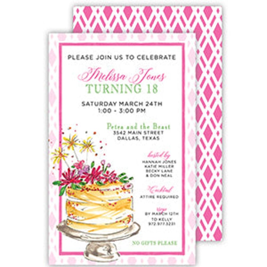 Invitations Rosanne Beck | Celebratory Cake With Sparklers Large Flat Invitation