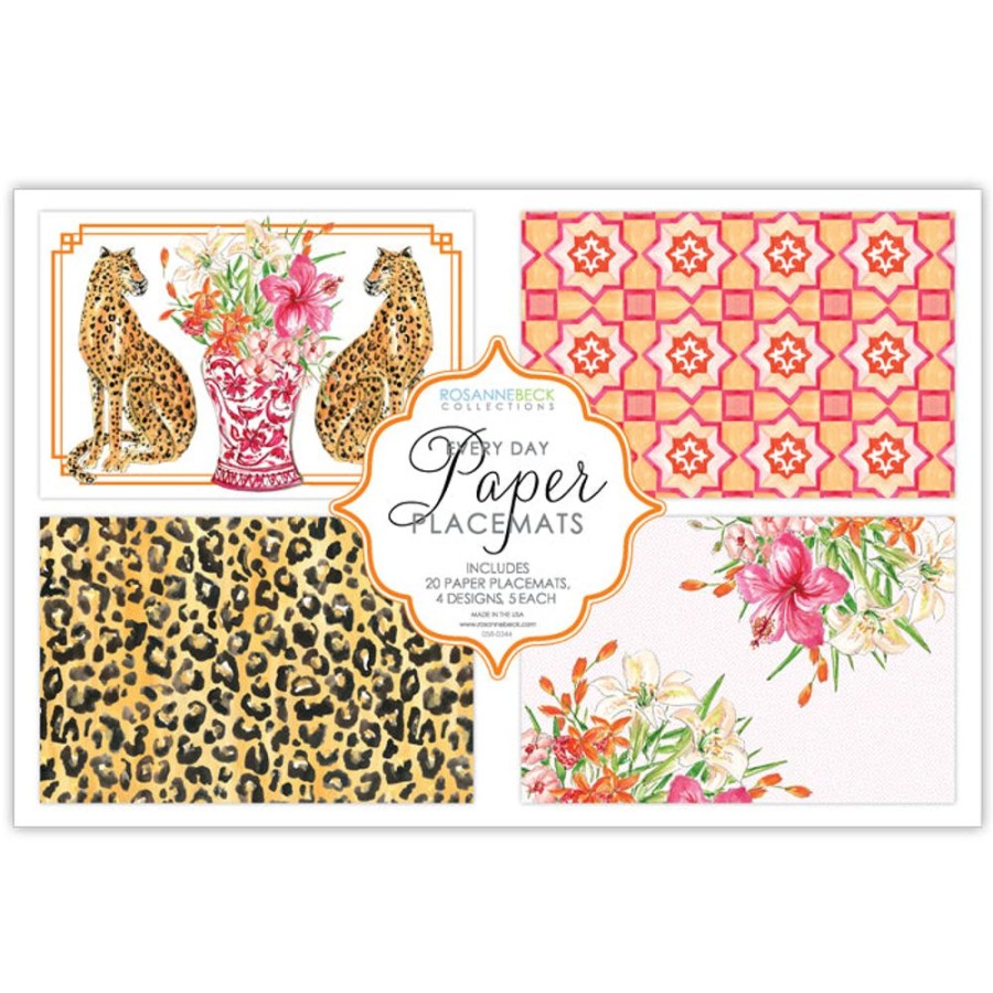 Home & Entertaining Rosanne Beck | Handpainted Cheetah And Tiles Placemats