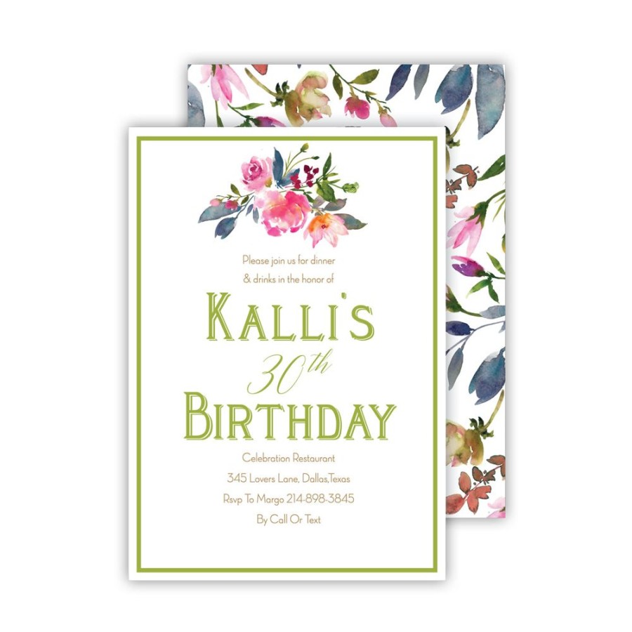 Invitations Rosanne Beck | Green Floral Medium Flat Invitation