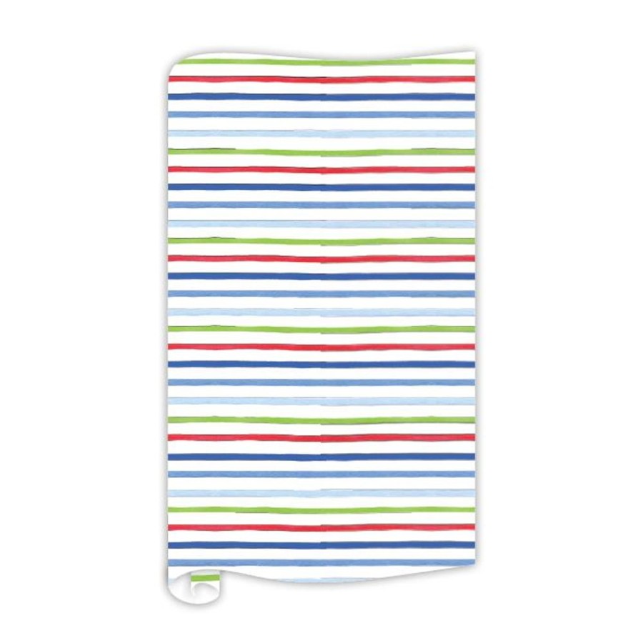 Seasonal Rosanne Beck | Handpainted Holiday Blue Stripe Pattern Wrapping Paper