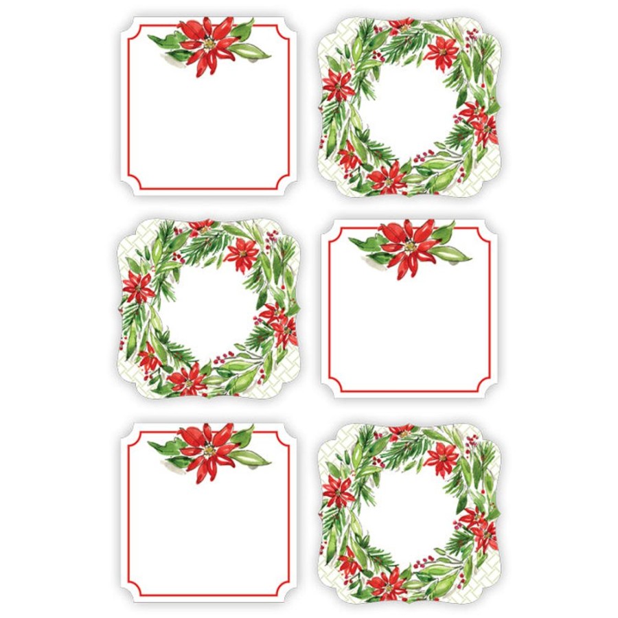 Invitations Rosanne Beck | Poinsettia Flower With Wreath Die-Cut Sticker Sheet