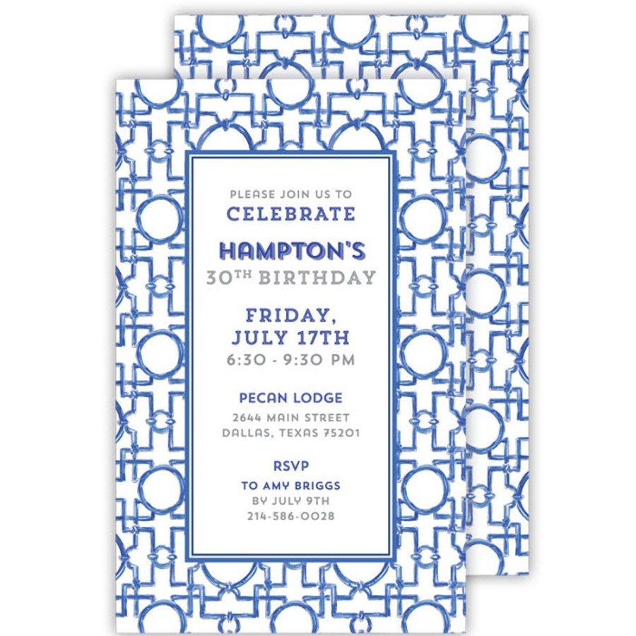 Invitations Rosanne Beck | Asian Trellis Blue Large Flat Invitation