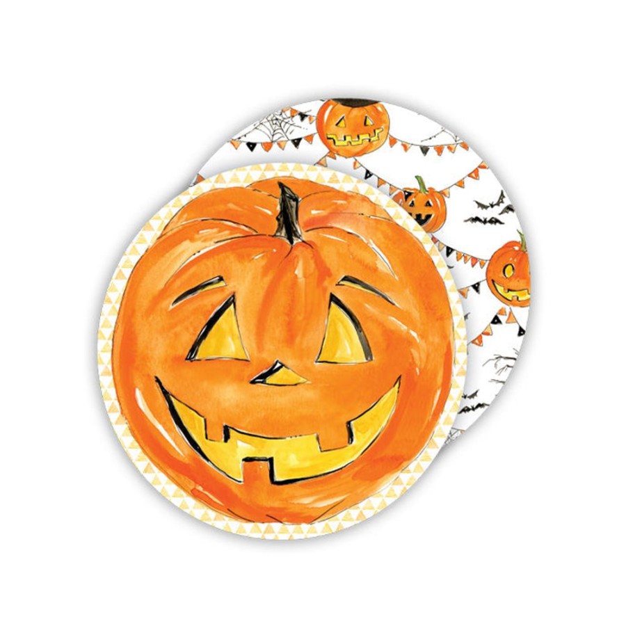 Home & Entertaining Rosanne Beck | Handpainted Pumpkins With Banners Paper Coasters