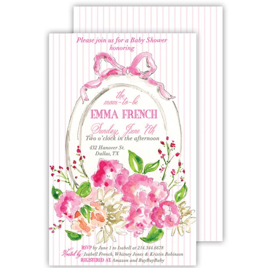 Invitations Rosanne Beck | Handpainted Floral Mirror Pink Large Flat Invitation