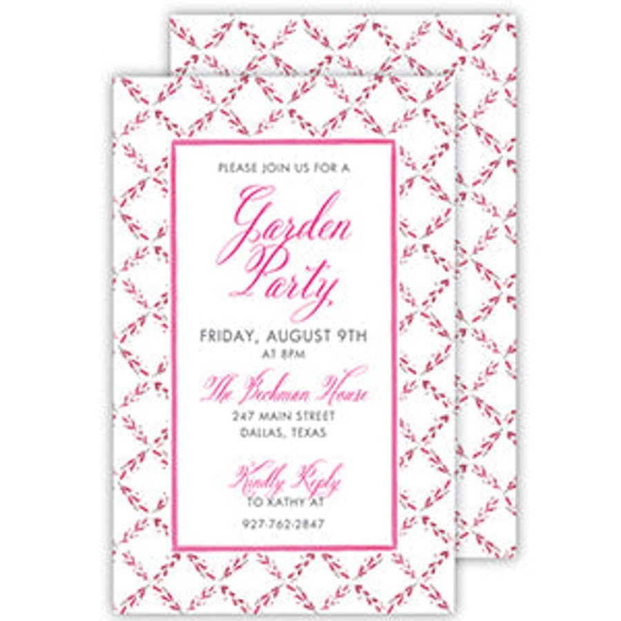 Invitations Rosanne Beck | French Fabric Lattice Pink Large Flat Invitation