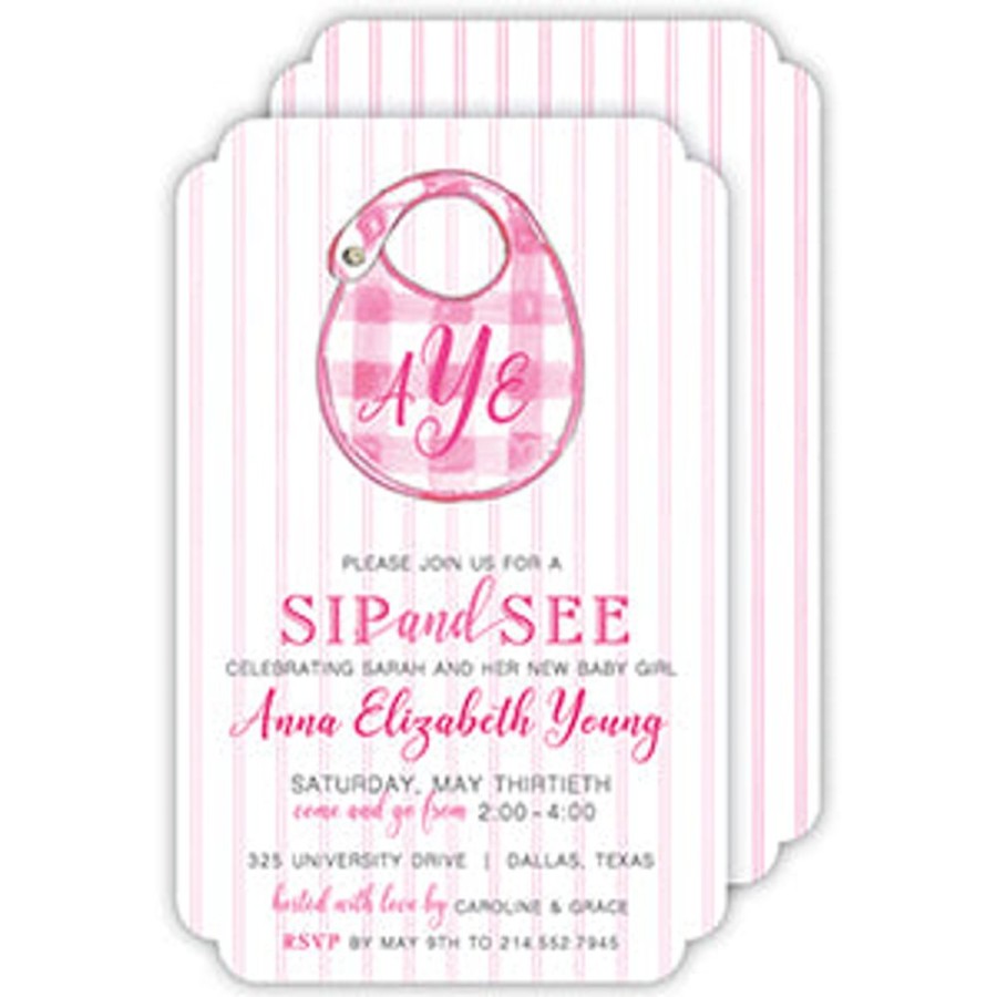 Invitations Rosanne Beck | Handpainted Pink Baby Bib Large Die-Cut Invitation