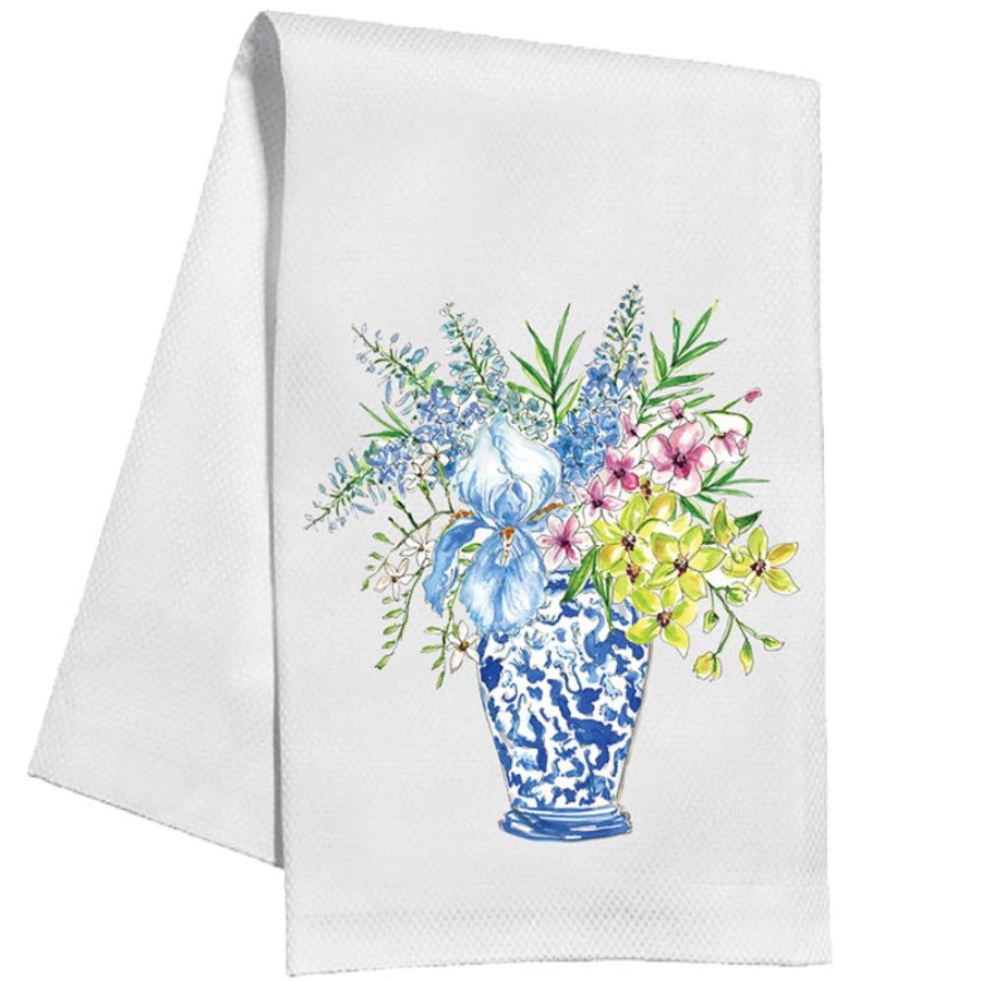 Home & Entertaining Rosanne Beck | Handpainted Floral Blue Chinoiserie Vase Kitchen Towel