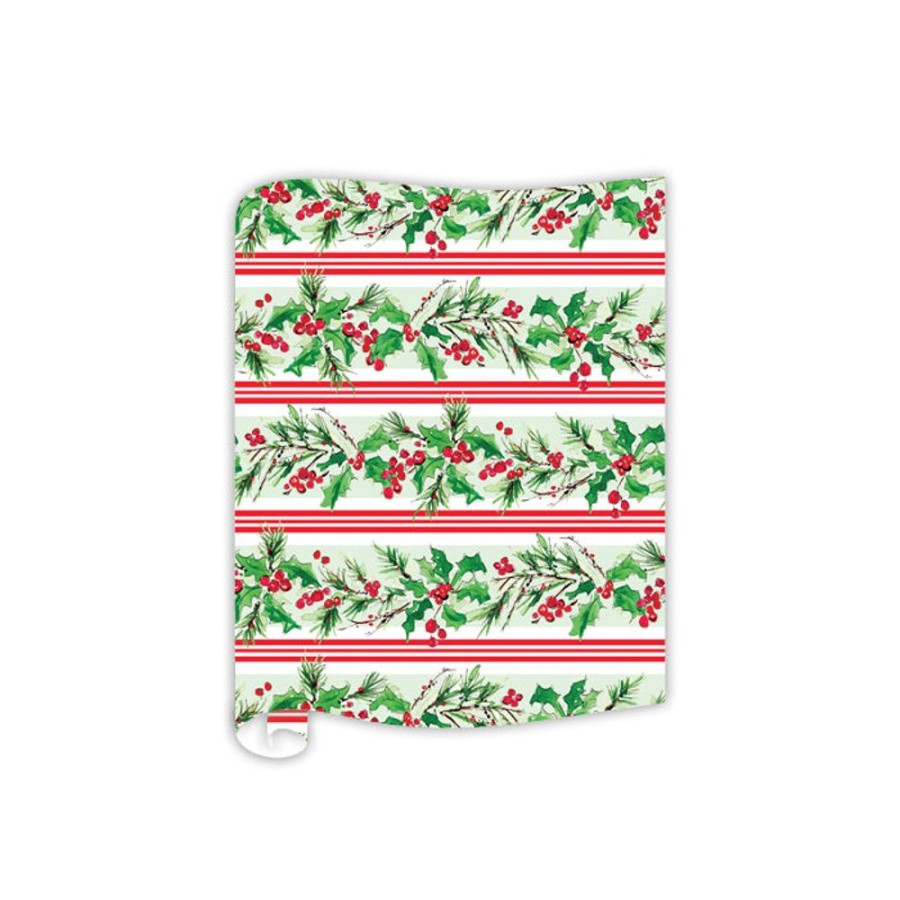 Seasonal Rosanne Beck | Holiday Berries Pattern Stripe Table Runner