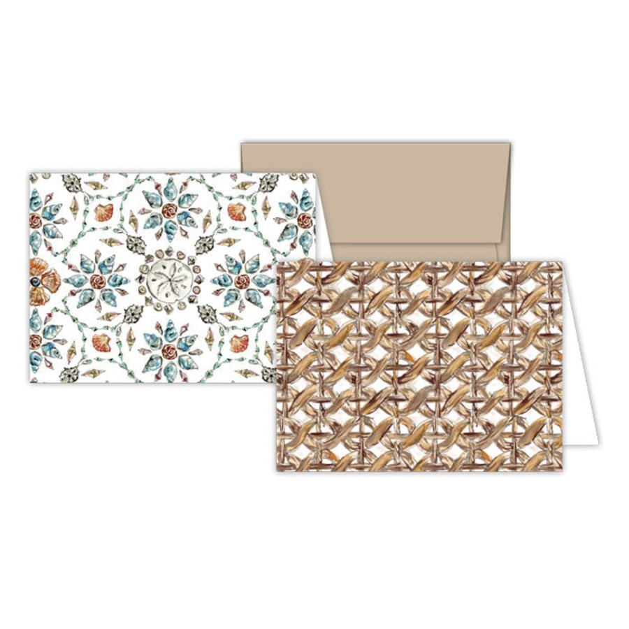 Notes & Pads Rosanne Beck | Coastal Braided Rattan & Seashell Mosaic Stationery Notes