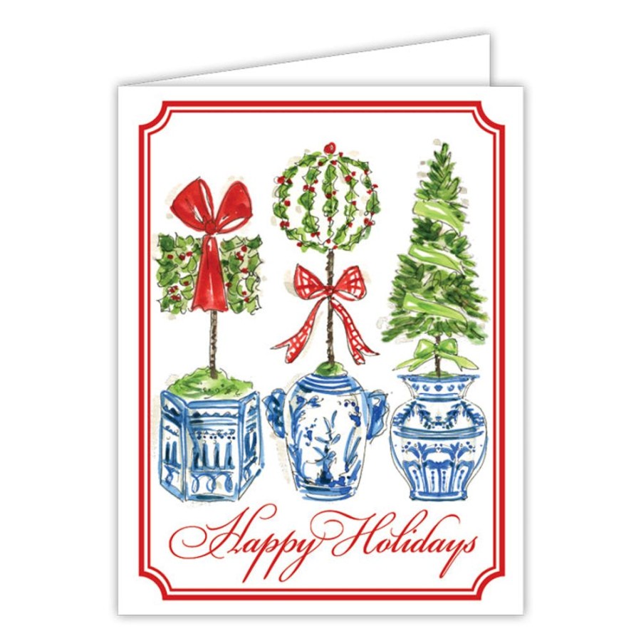 Seasonal Rosanne Beck | Happy Holidays Topiary Trio Greeting Card