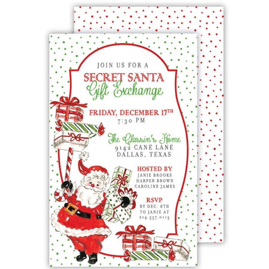 Invitations Rosanne Beck | Santa With Candy Cane Presents Large Flat Invitation