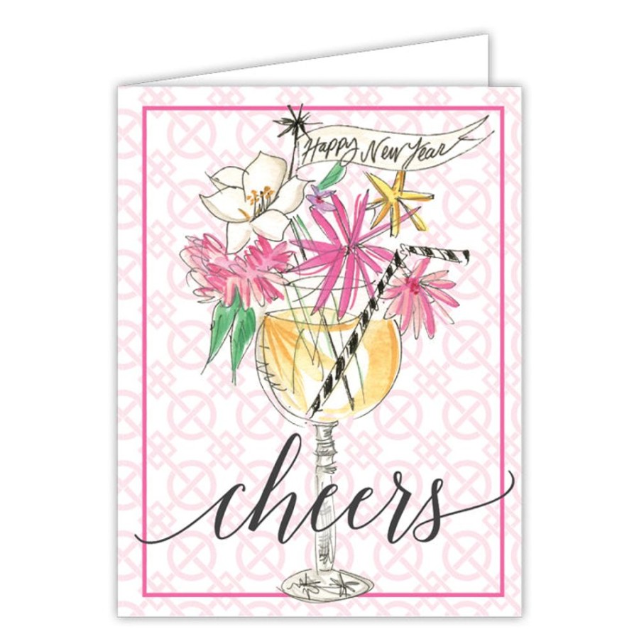 Invitations Rosanne Beck | Happy New Year Cheers Cocktail Glass Small Folded Greeting Card