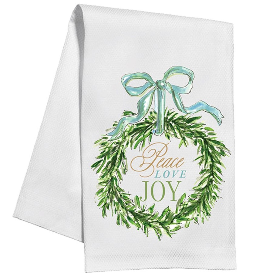 Invitations Rosanne Beck | Peace Love Joy Wreath Kitchen Towel