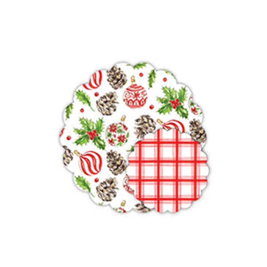 Seasonal Rosanne Beck | Handpainted Ornaments And Pinecones Doily Set